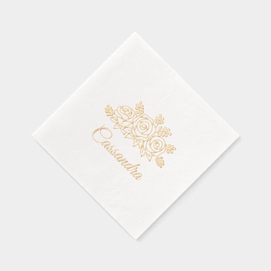 Elegante Rose Blume Bouquet Individuelle Name Servietten Mit Folie (Rechts)