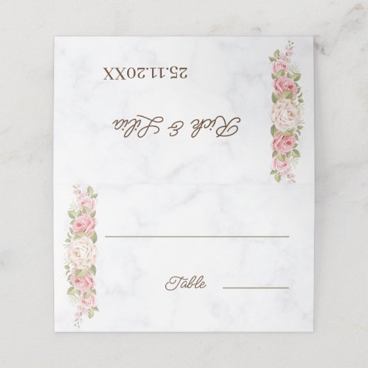 Elegante Rose Blume Custom Wedding Platzkarte (Außenseite Aufgefaltet)