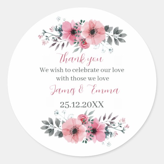 Elegante Rose Blume Custom Wedding Runder Aufkleber (Vorderseite)