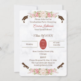 Elegante Rose Blume Personalisiert Abschluss Einladung