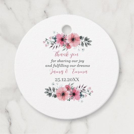 Elegante Rose Blume Personalisiert Hochzeit Geschenkanhänger (Vorderseite)