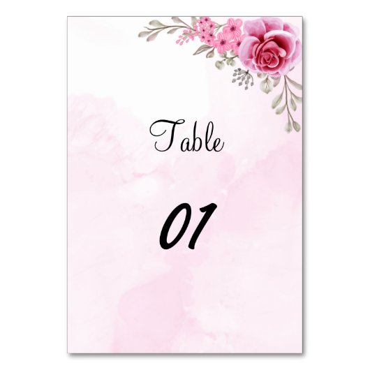 Elegante Rose Blume Personalisiert Hochzeit Tischnummer (Vorderseite)