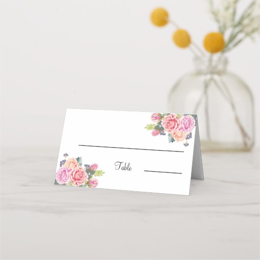 Elegante Rose Blume Personalisiert Hochzeitstisch Platzkarte (Vorderseite)