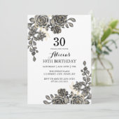Elegante Rose Blume Schwarz & Gold Geburtstag Einladung (Stehend Vorderseite)