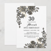 Elegante Rose Blume Schwarz & Gold Geburtstag Einladung (Vorne/Hinten)