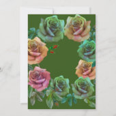 Elegante Rose Blume und Grüne Hochzeit im Weißtext Einladung (Rückseite)