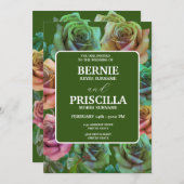 Elegante Rose Blume und Grüne Hochzeit im Weißtext Einladung (Vorne/Hinten)