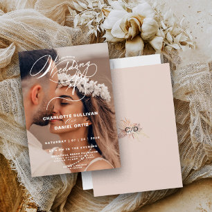 Elegante Rosé-Blumen-Boho-Hochzeit Foto Einladung