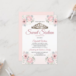 Elegante Rose Blumen Gold Blush Pink Sweet 16 Einladung