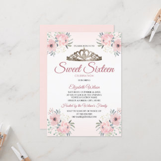 Elegante Rose Blumen Gold Blush Pink Sweet 16 Einladung