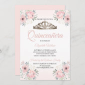 Elegante Rose Blumen Rosa Rosa Quinceanera Einladung (Vorne/Hinten)