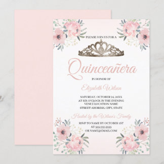 Elegante Rose Blumen Rosa Rosa Quinceanera Einladung