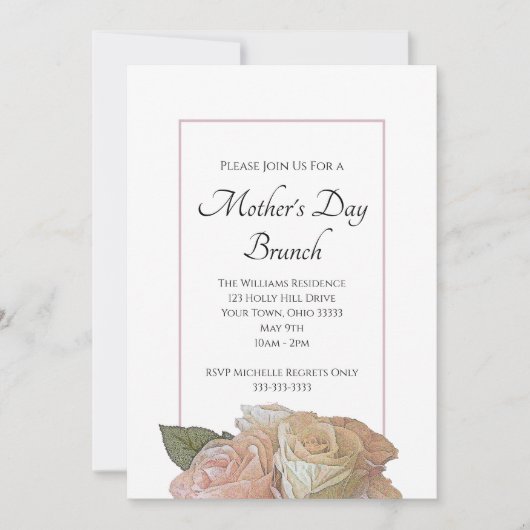 Elegante Rose Blumenbrunch Einladung (Vorderseite)