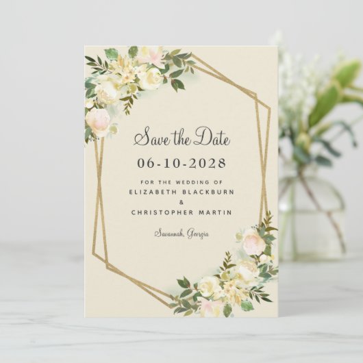 Elegante Rose Blumenchic Save The Date (Stehend Vorderseite)