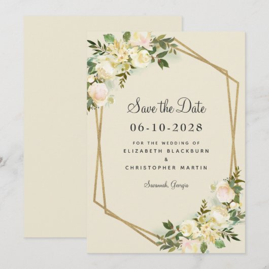 Elegante Rose Blumenchic Save The Date (Vorne/Hinten)