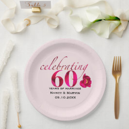 Elegante Rose Blumendatum 60. Jahrestag Pappteller