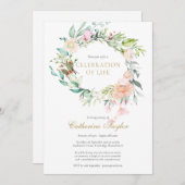 Elegante Rose Blumenfeier zur Beerdigung des Leben Einladung (Vorne/Hinten)