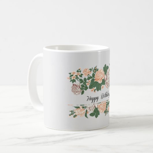Elegante Rose Blumengeburtstag Tasse (Vorderseite Links)