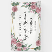 Elegante Rose Blumengrün Goldene Hochzeit Hintergr Banner (Vertikal)