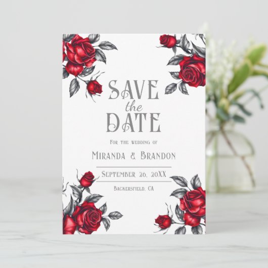Elegante Rose Blumenhochzeit Speichern Sie die Dat Save The Date (Stehend Vorderseite)