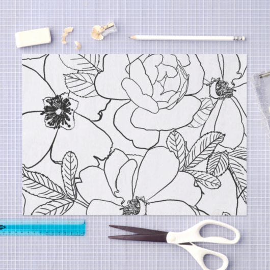 Elegante Rose Blumenlinie Zeichnend Design Seidenpapier (Handwerk)