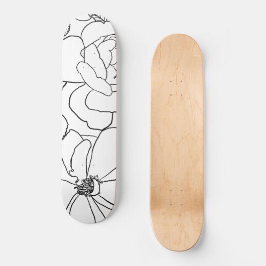 Elegante Rose Blumenlinie Zeichnend Design Skateboard (Vorderseite)