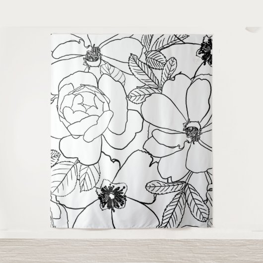 Elegante Rose Blumenlinie Zeichnend Design Wandteppich (Vorderseite)