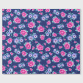 Elegante Rose Blumenrosa Lila blaues Muster Geschenkpapier (Flach)