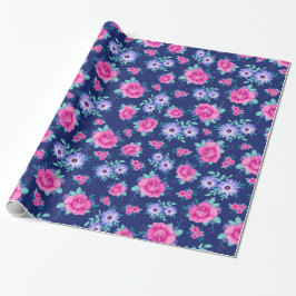 Elegante Rose Blumenrosa Lila blaues Muster Geschenkpapier