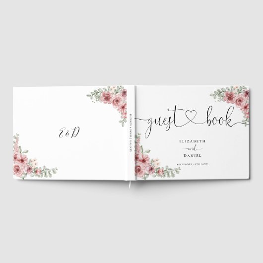 Elegante Rose Blumenschrift Hochzeit Gästebuch (Voll)