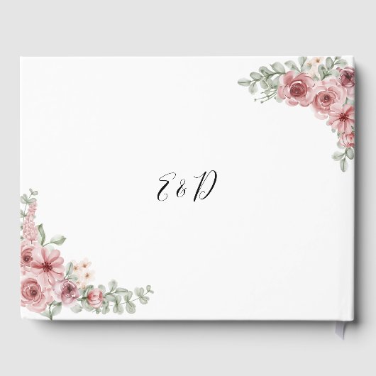 Elegante Rose Blumenschrift Hochzeit Gästebuch (Rückseite)