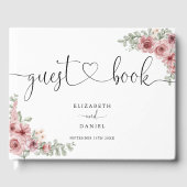 Elegante Rose Blumenschrift Hochzeit Gästebuch (Vorderseite)