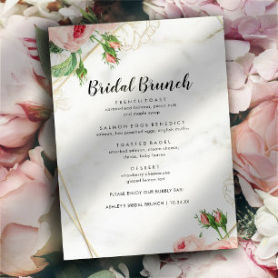 Elegante Rose Blush Bridal Brunch Menü Menükarte