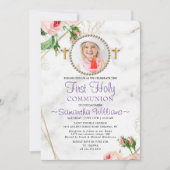 Elegante Rose Blush Marmor Erste Kommune Einladung (Vorderseite)