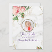 Elegante Rose Blush Marmor Erste Kommune Einladung (Rückseite)