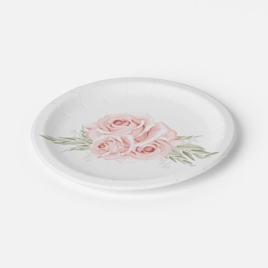 Elegante Rose Blush Pink Floral Wedding Party Pappteller (Schrägansicht)
