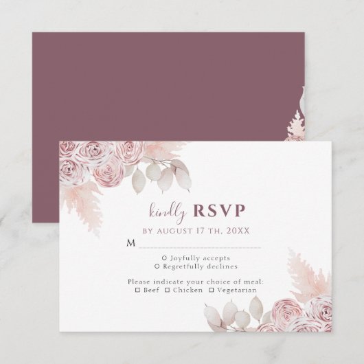 Elegante Rose Blush Pink Floral Wedding RSVP Karte (Vorne/Hinten)