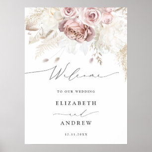 Elegante Rosé-Blush-Rosen-Blumen-Hochzeitsbegrüßun Poster