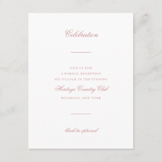Elegante Rose Blush Script Chic Celebration Weddin Begleitkarte (Vorderseite)