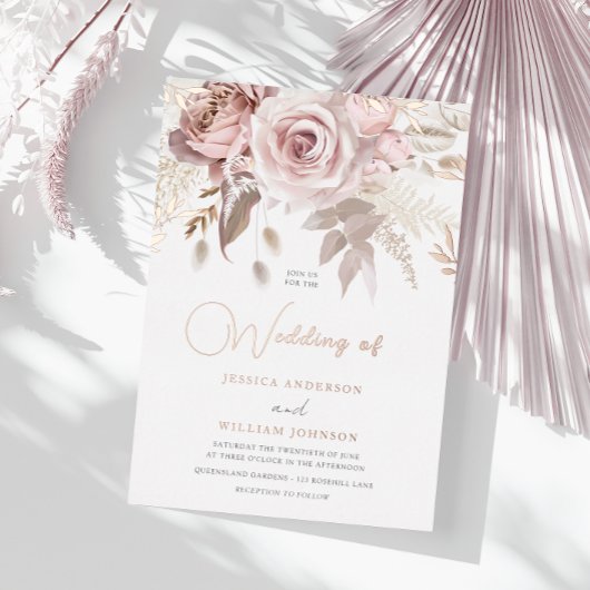 Elegante Rose Blush Spring Wedding Rose Gold Folieneinladung