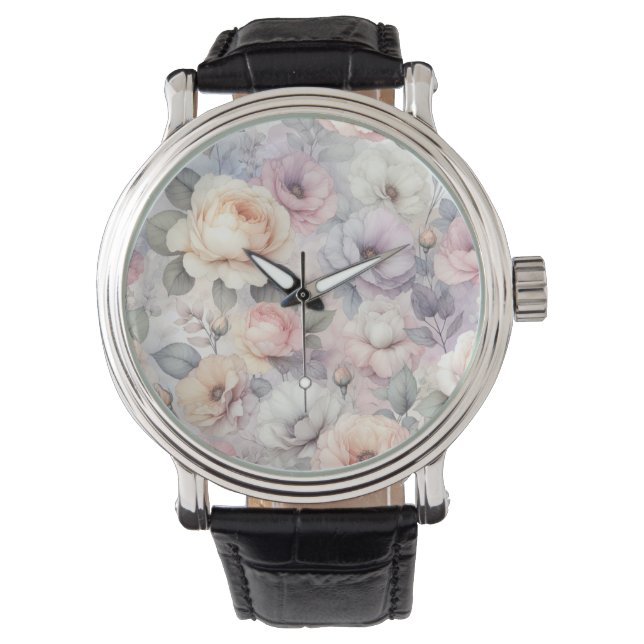 Elegante Rose Blüten Armbanduhr (Vorderseite)