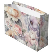 Elegante Rose Blüten Große Geschenktüte (Rückseite Schrägansicht)