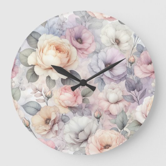 Elegante Rose Blüten Große Wanduhr (Vorderseite)