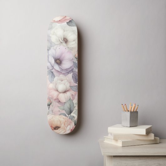 Elegante Rose Blüten Skateboard (Wandkunst)