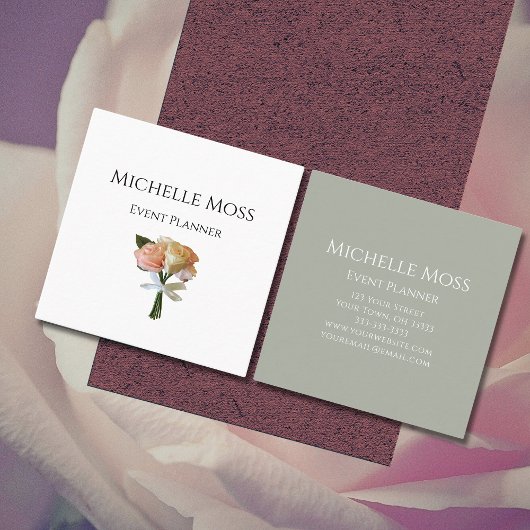 Elegante Rose Boho Botanischer Pinsel Beruflich Quadratische Visitenkarte
