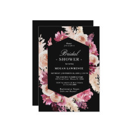 Elegante Rose Boho Brautparty Schwarze Einladung