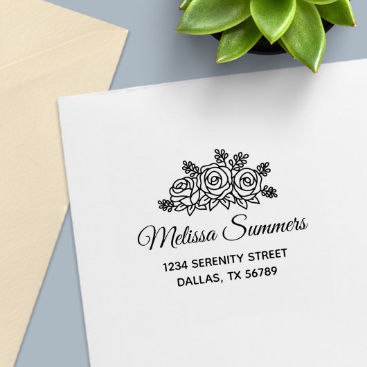 Elegante Rose Bouquet Blume Adresse Permastempel