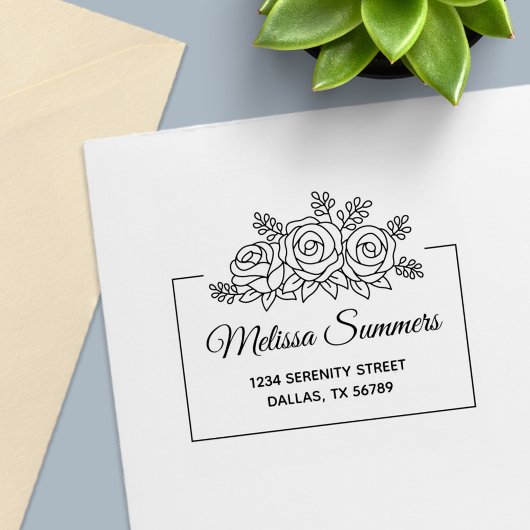 Elegante Rose Bouquet-Blume Frame-Adresse Permastempel