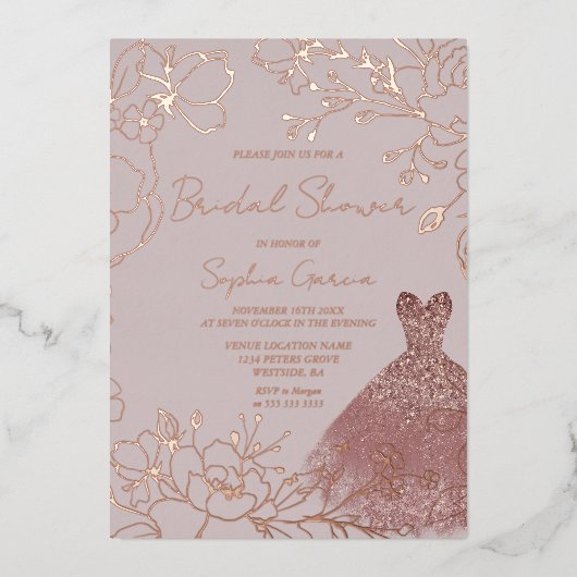 Elegante Rose & Brautparty Rose Gold Folieneinladung (Vorderseite)