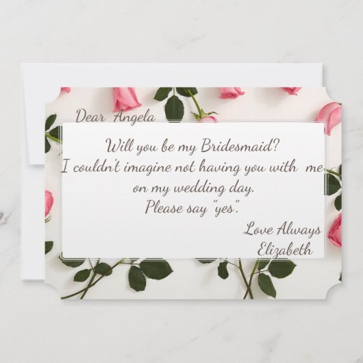 Elegante Rose Bridesmaid Card Einladung (Rückseite)
